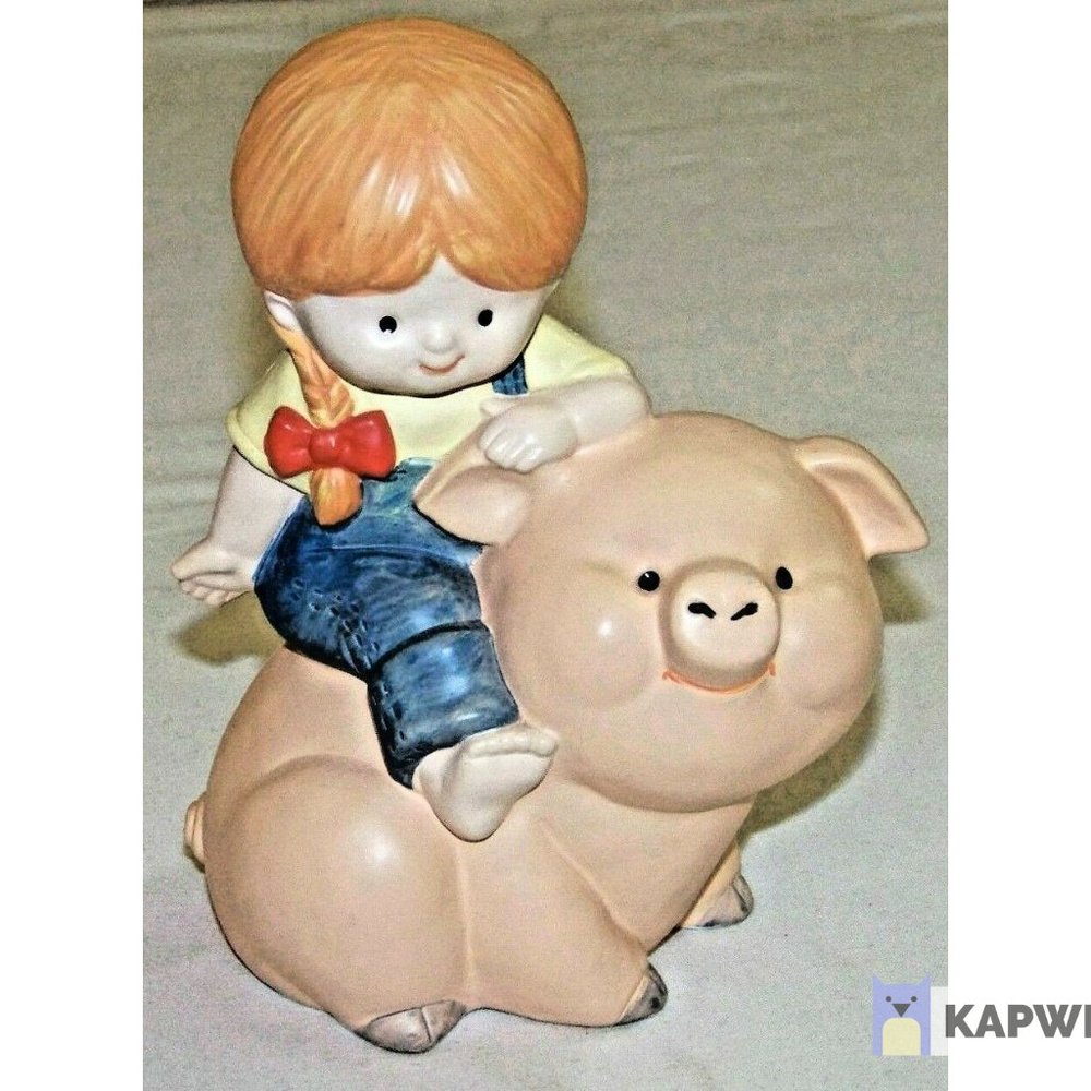 Vintage Enesco Ceramic Piggy Bank Country Cousins